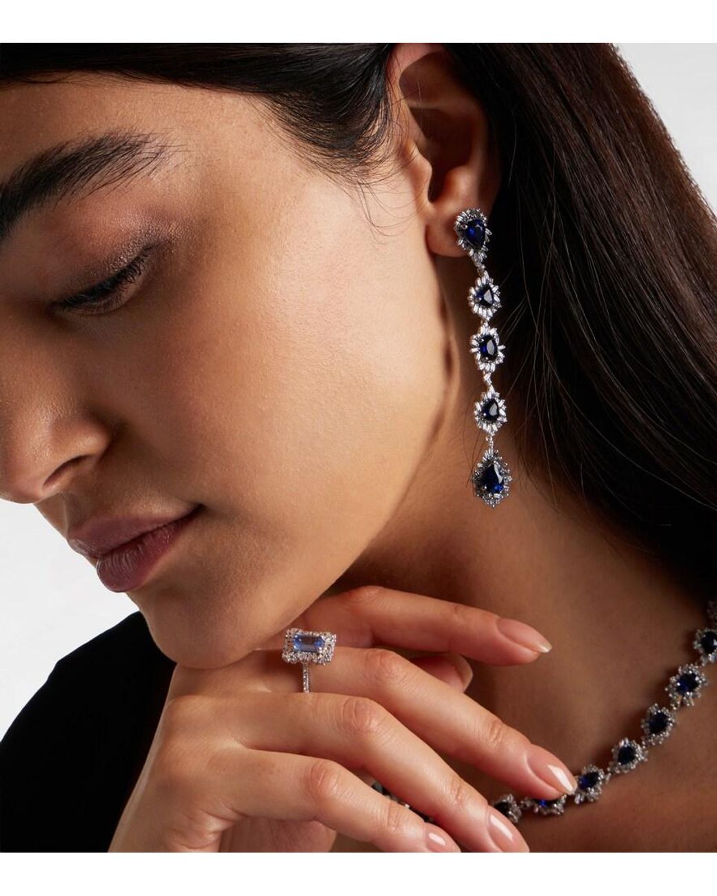 Suzanne Kalan Blue 18Kt Drop Earrings With Sapphires And Diamonds