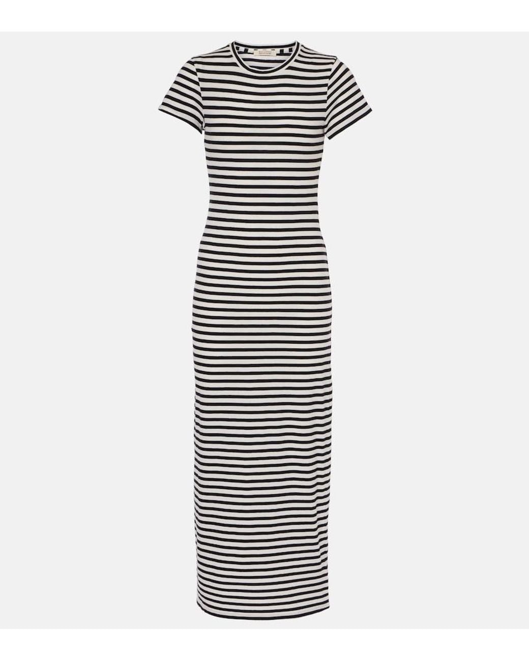 Nili Lotan White Striped Cotton Jersey Maxi Dress