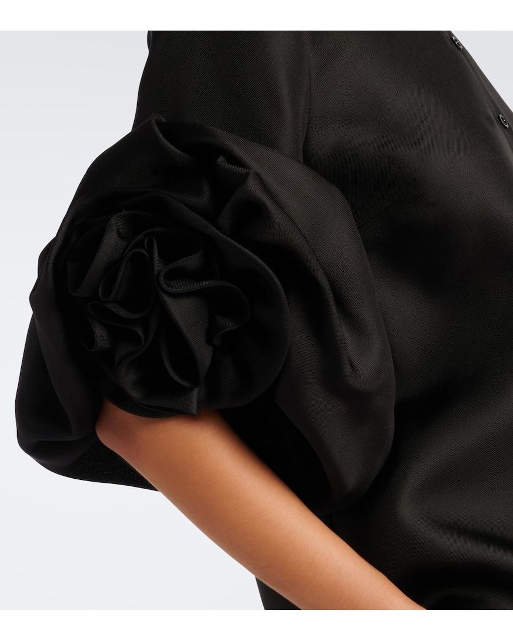 Carolina Herrera Black Floral-Applique Silk Top