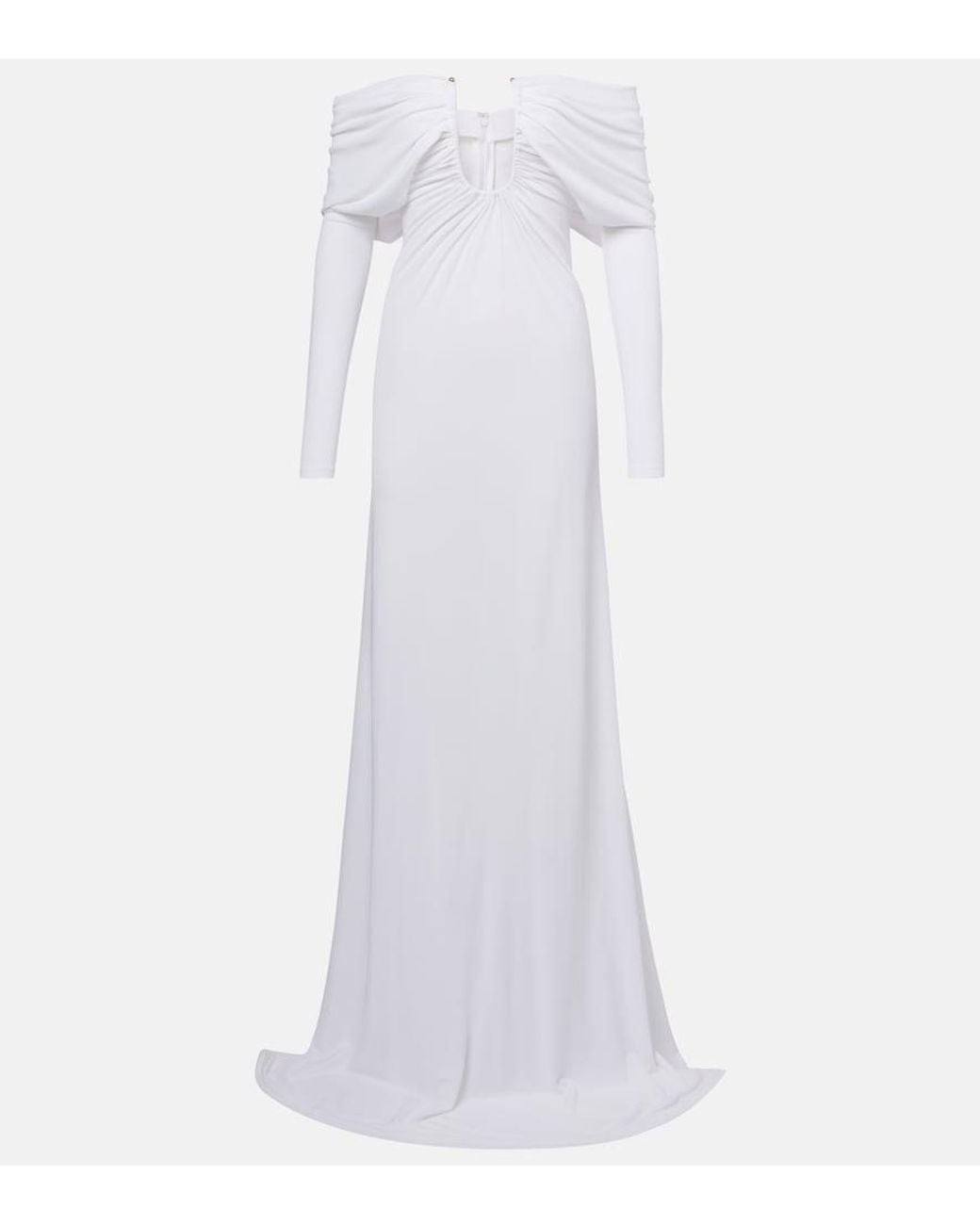 Christopher Esber White Arched Palm Off-Shoulder Maxi Dress