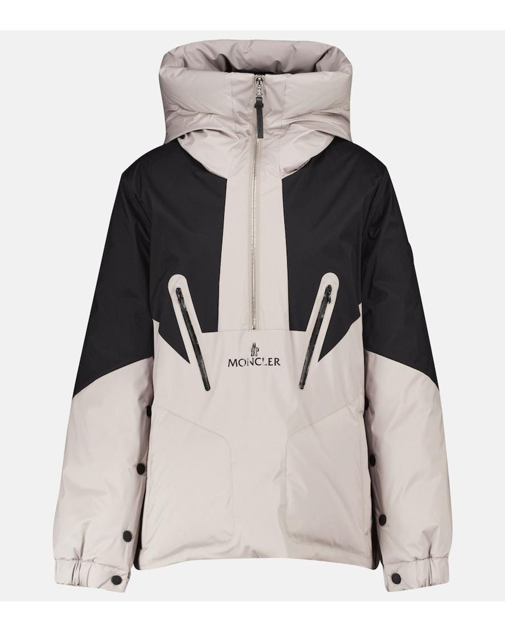 Moncler Gray Iberis Hooded Half-Zip Down Jacket