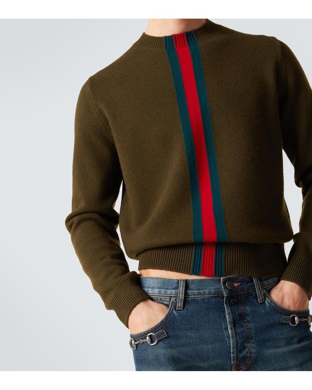 Gucci Green Web Stripe Wool Sweater for men