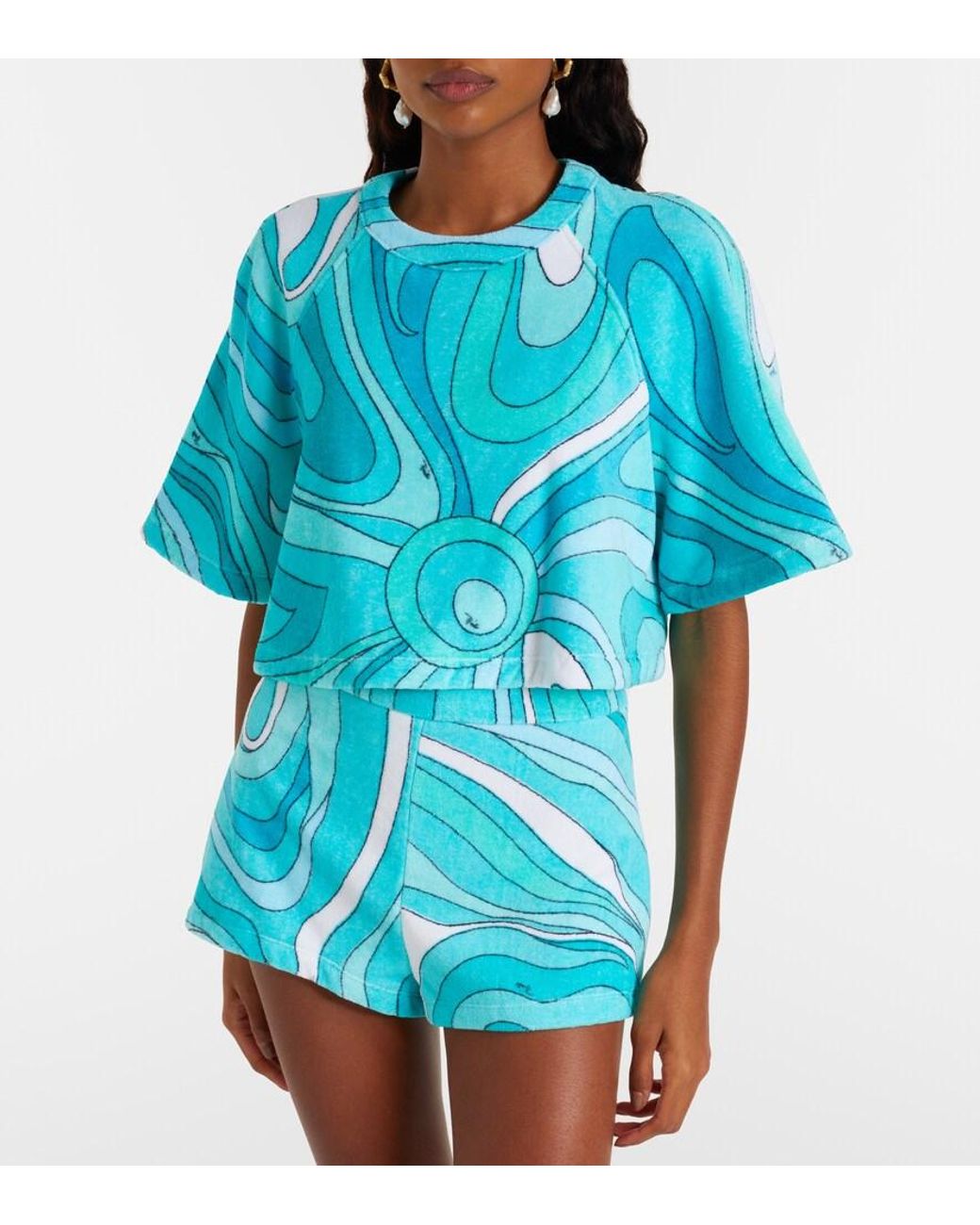 Emilio Pucci Blue Iride Cotton Terry Crop Top