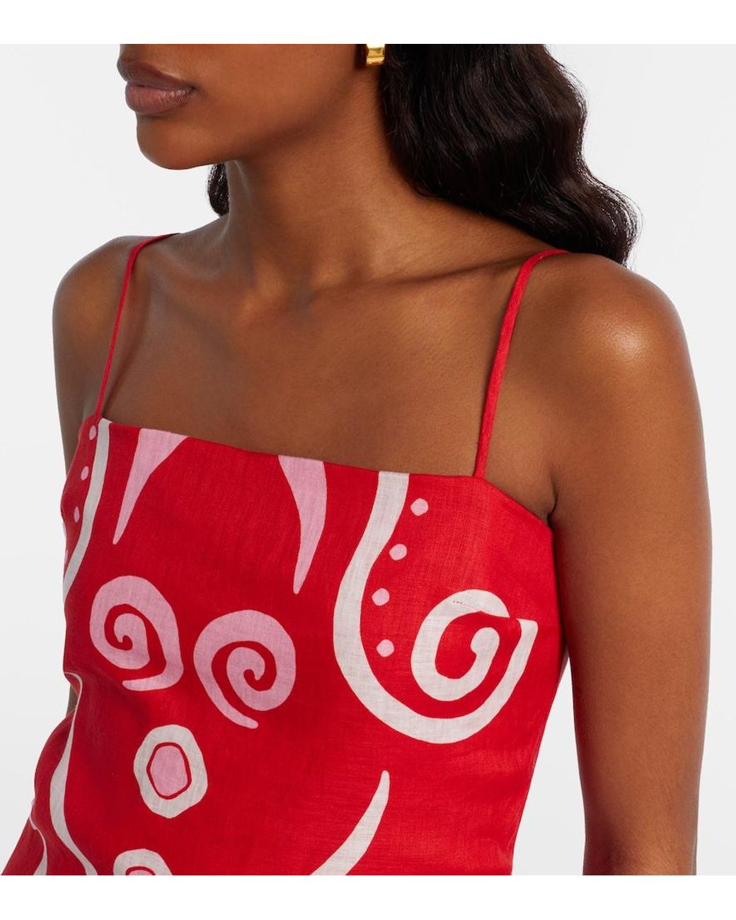 Cala De La Cruz Red Ancona Printed Linen Minidress