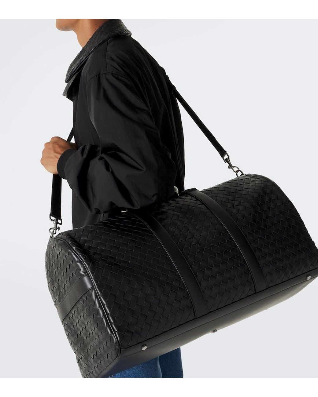 Bottega Veneta Black Large Intrecciato Leather Duffel Bag for men