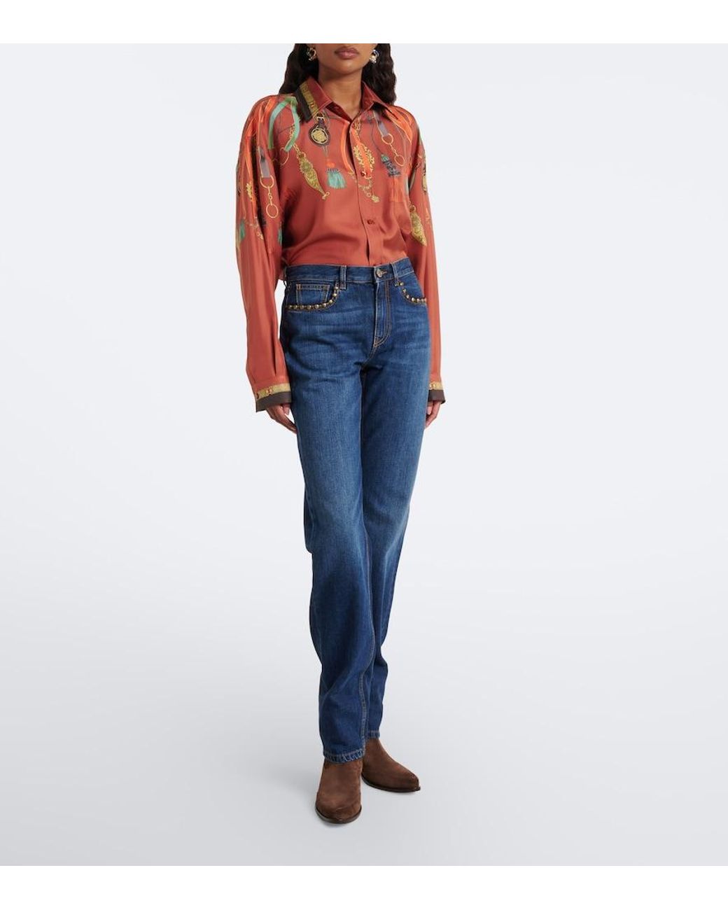 Etro Blue Faded Studded Straight Jeans