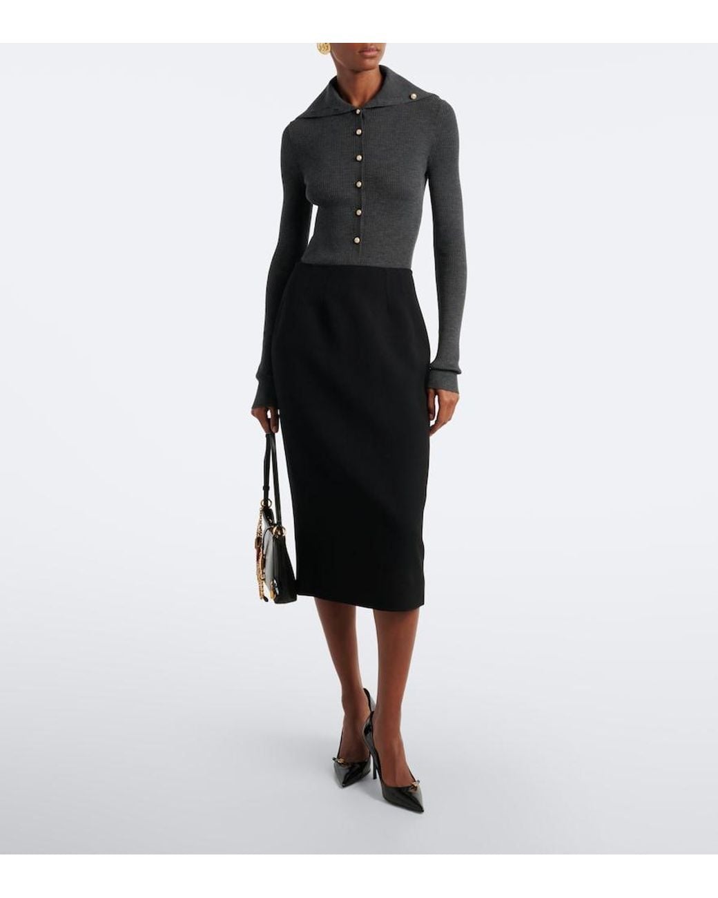Dolce & Gabbana Black Embellished Ribbed-Knit Wool Cardigan
