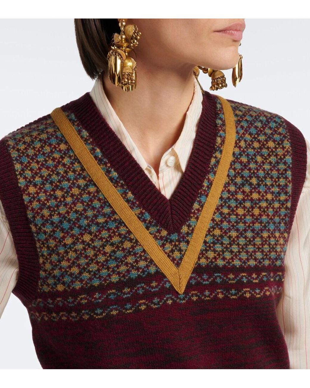 Dries Van Noten Red Jacquard Cashmere And Wool Vest