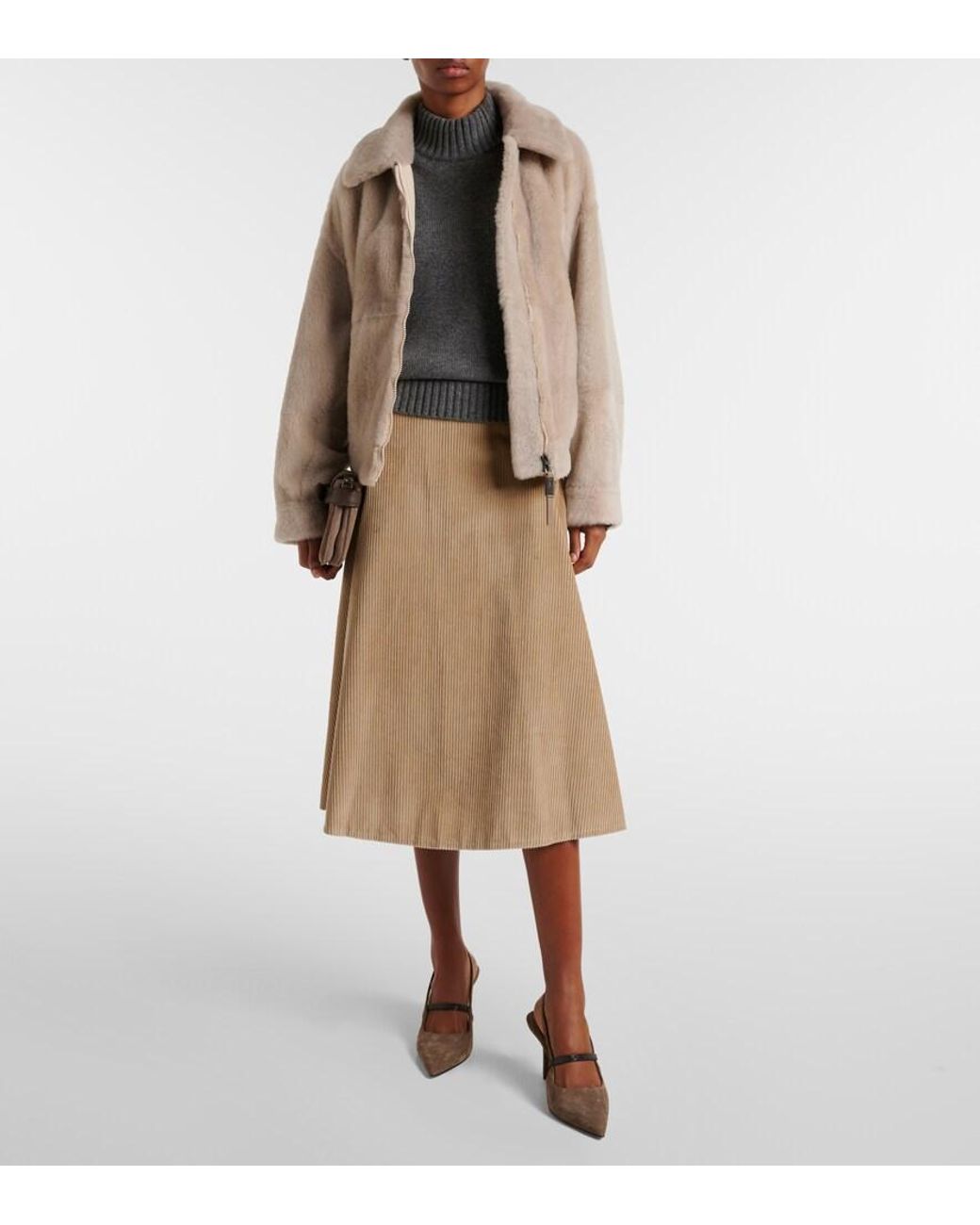 Brunello Cucinelli Natural Cotton Midi Skirt