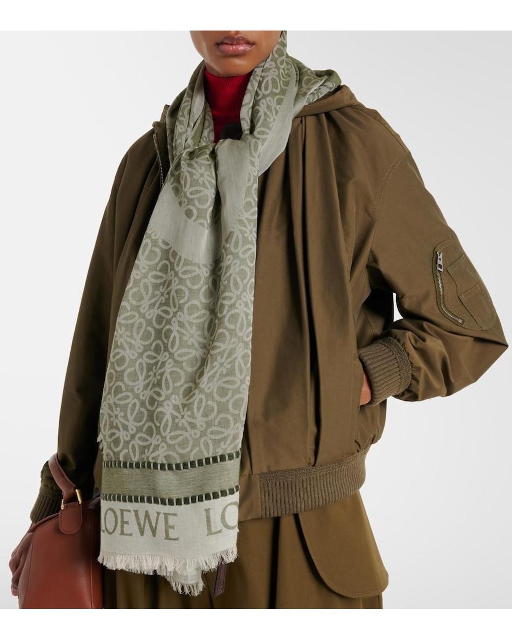 Loewe Green Anagram Cotton Jacquard Scarf