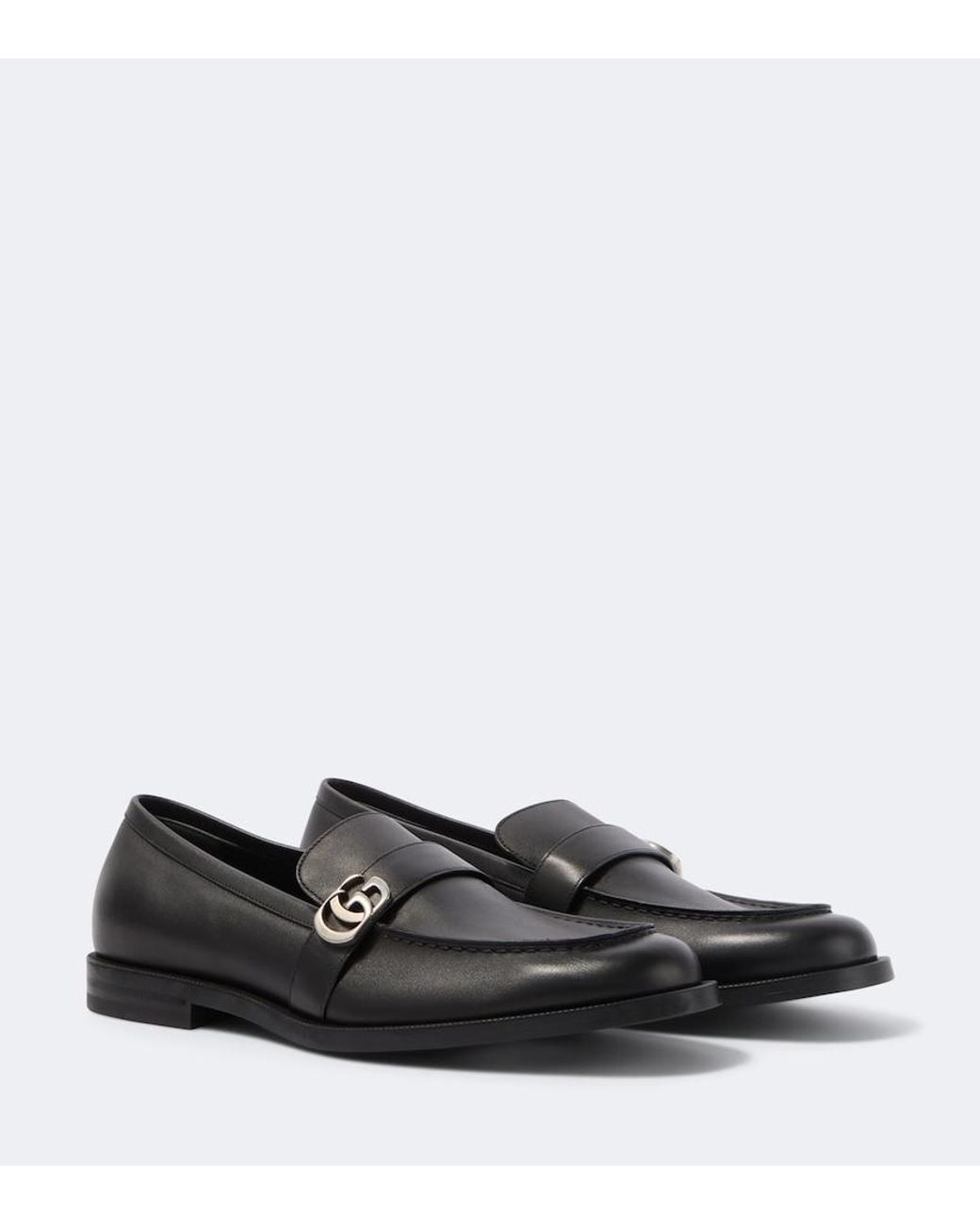 Gucci Black Double G Leather Loafers for men