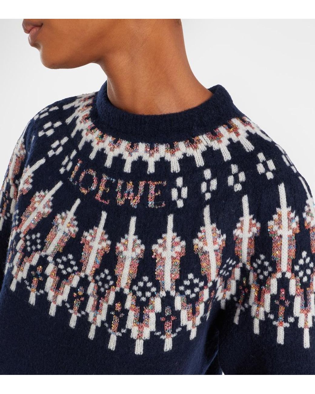 Loewe Blue Fair Isle Sequined Wool-Blend Sweater