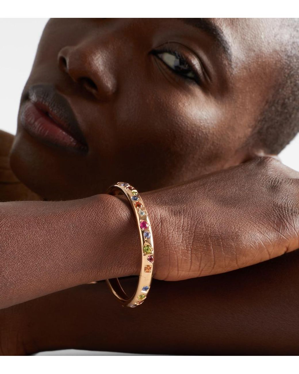 Pomellato Metallic Iconica 18Kt Rose Bangle With Gemstones