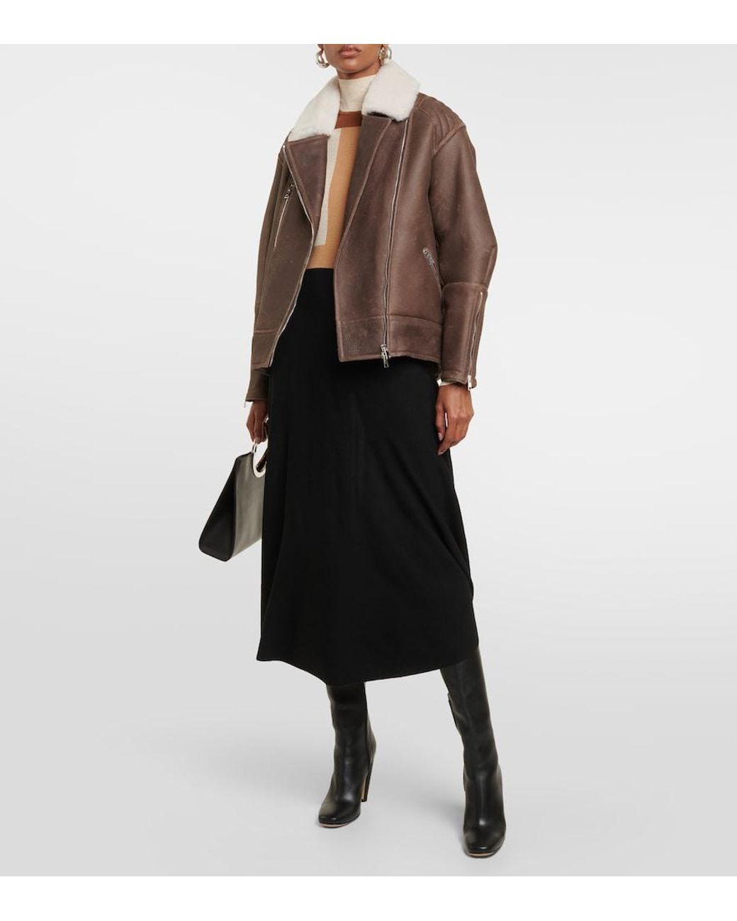 Blancha Brown Shearling-Trimmed Leather Jacket