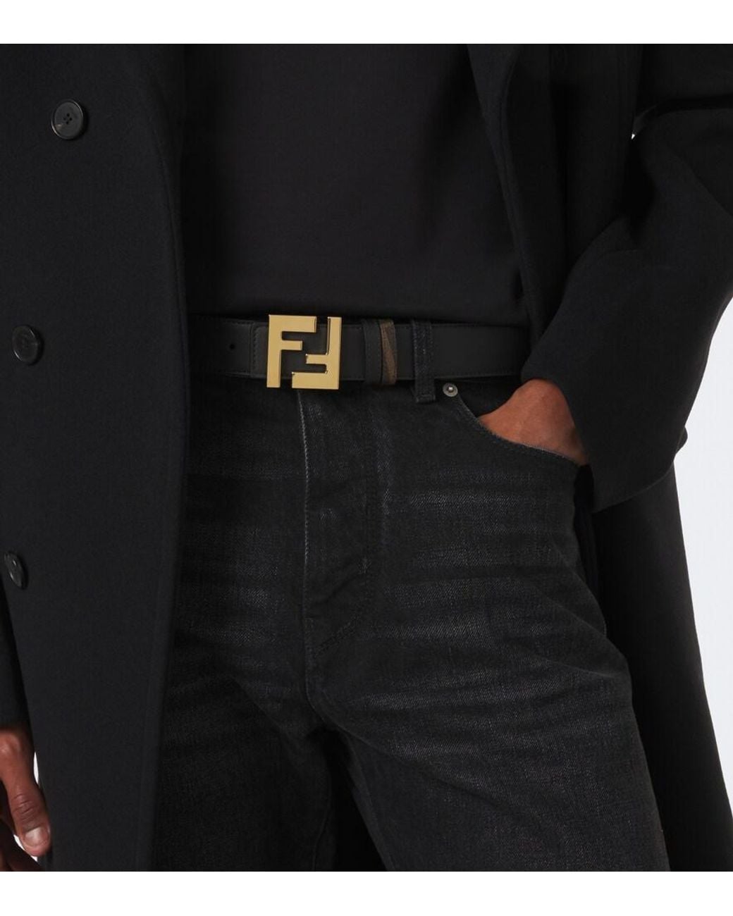 Fendi Black Ff Zucca Reversible Leather Belt for men