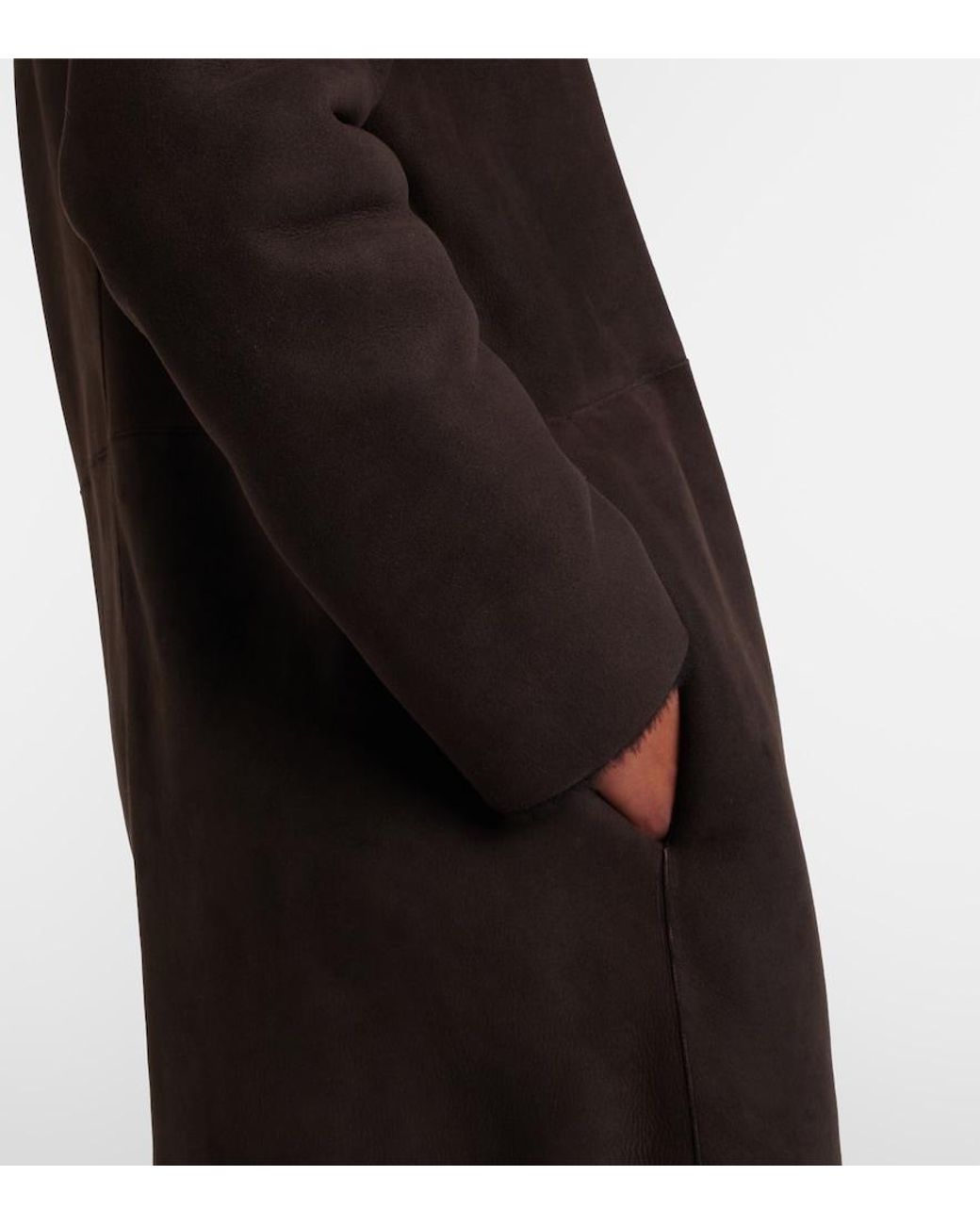 The Row Black Anaya Hooded Shearling-Trimmed Suede Coat