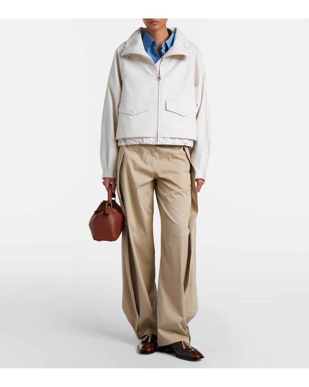 Loewe Natural Cotton And Silk Gabardine Wide-Leg Pants