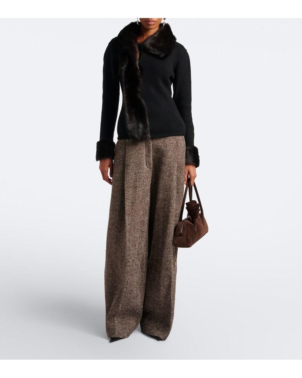 Magda Butrym Black Shearling-Trimmed Wool And Cashmere Cardigan