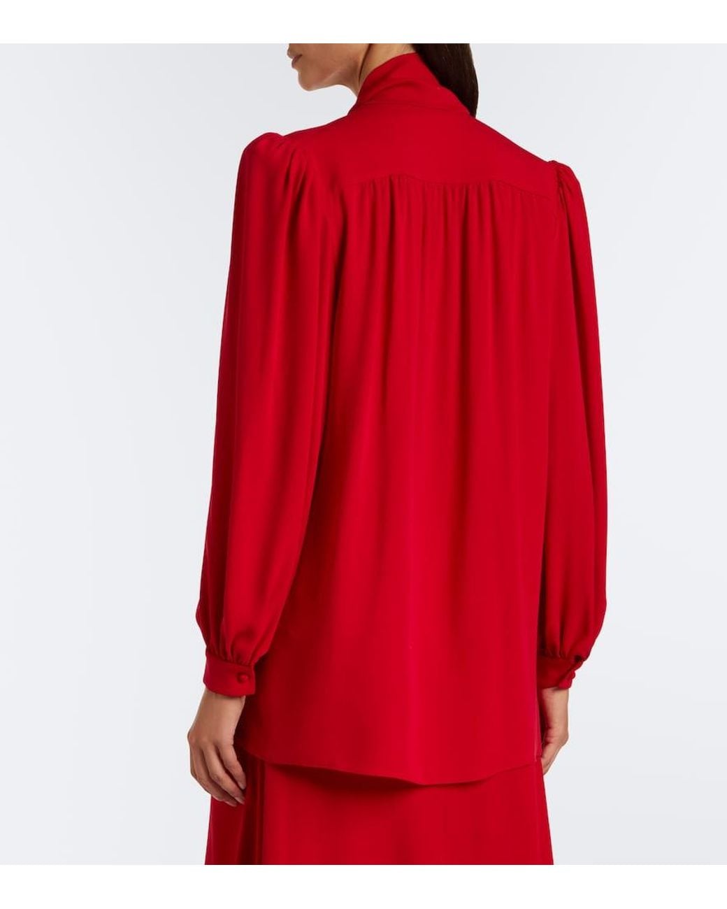 Valentino Red Tie-Neck Silk Georgette Blouse