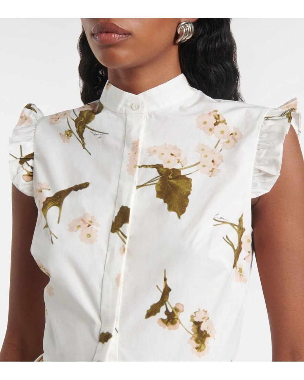 Erdem Natural Floral Cotton Poplin Midi Dress