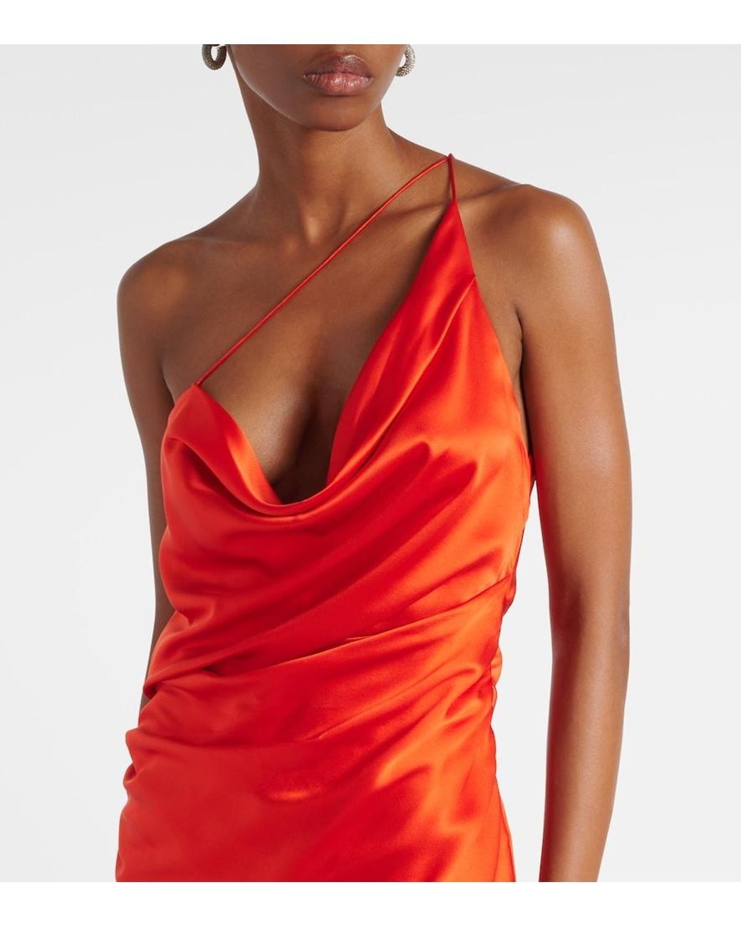 The Sei Red One-Shoulder Silk Satin Midi Dress