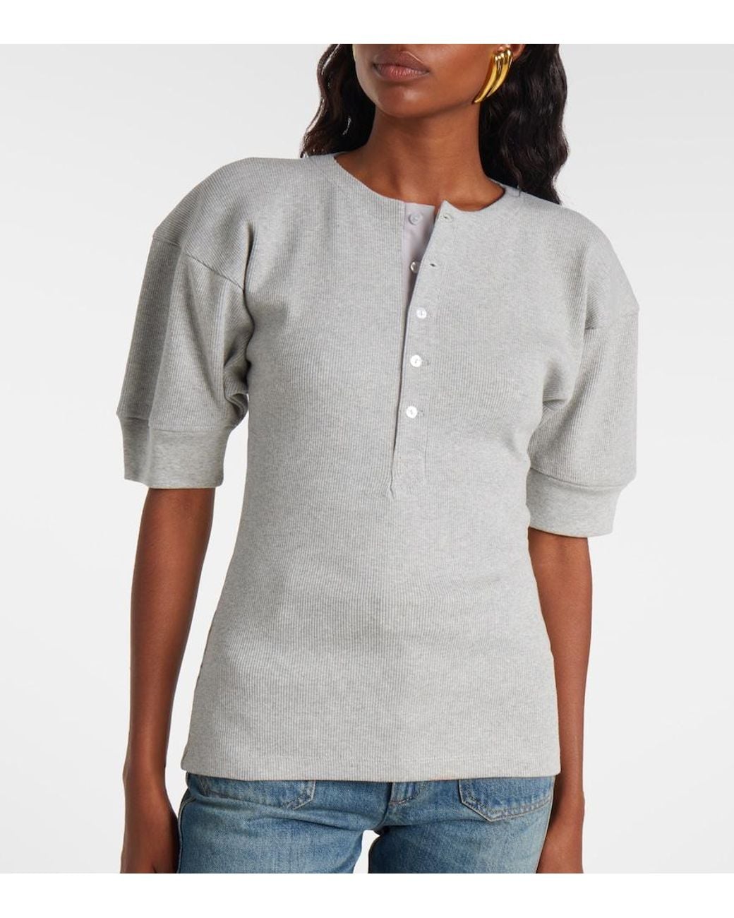 Victoria Beckham Gray Cotton-Blend Henley Shirt