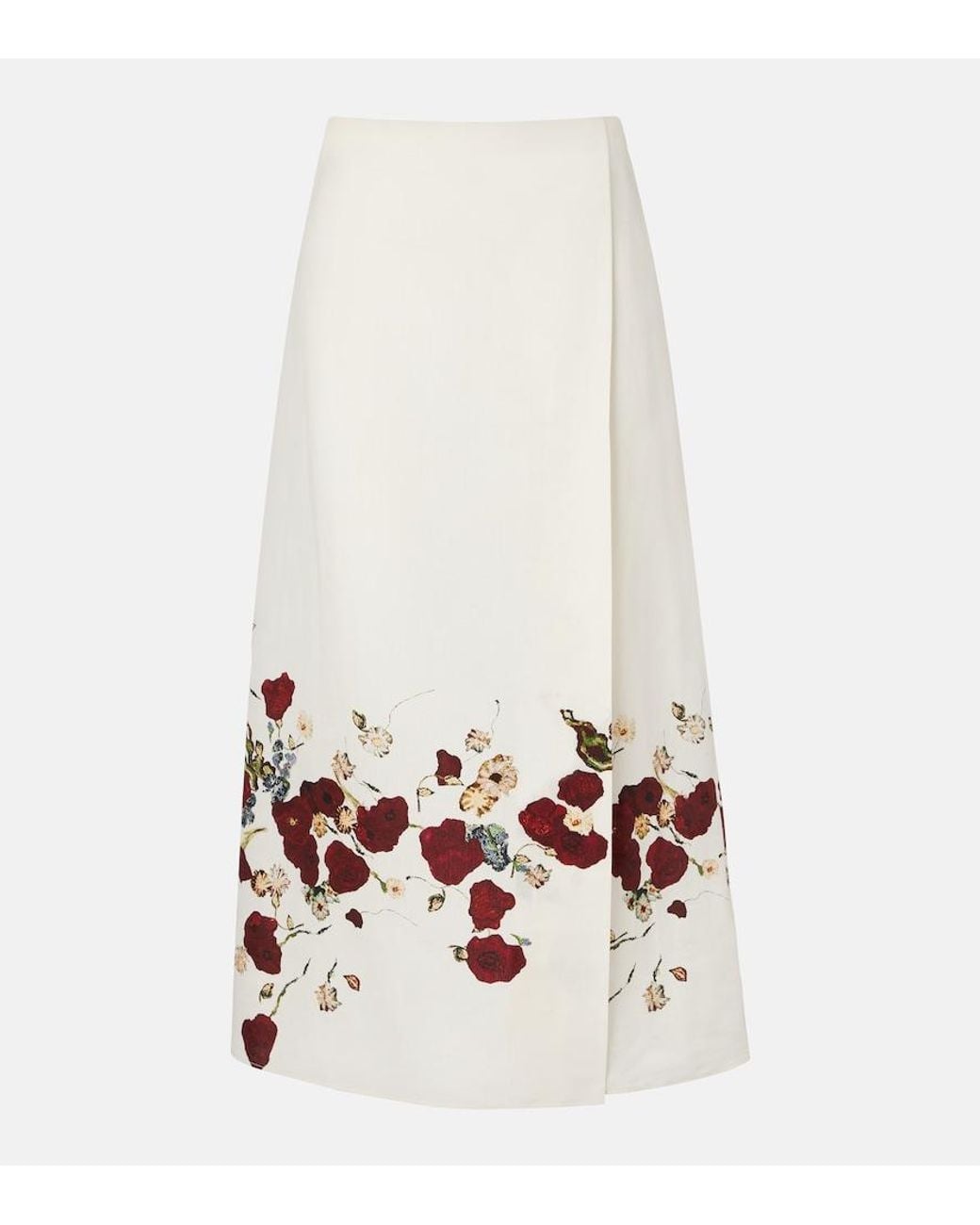 Khaite White Demi Floral Silk And Cotton Midi Skirt