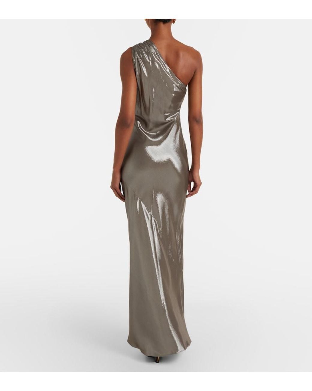 Max Mara Gray Odissea One-Shoulder Lame Gown