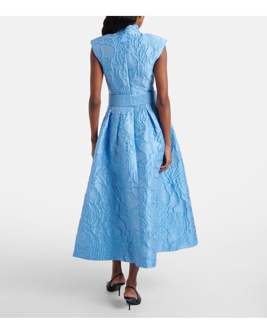 Rebecca Vallance Blue Aegir Belted Jacquard Midi Dress