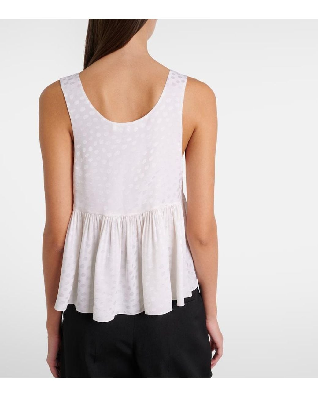 Chloé White Polka-Dot Peplum Silk Top