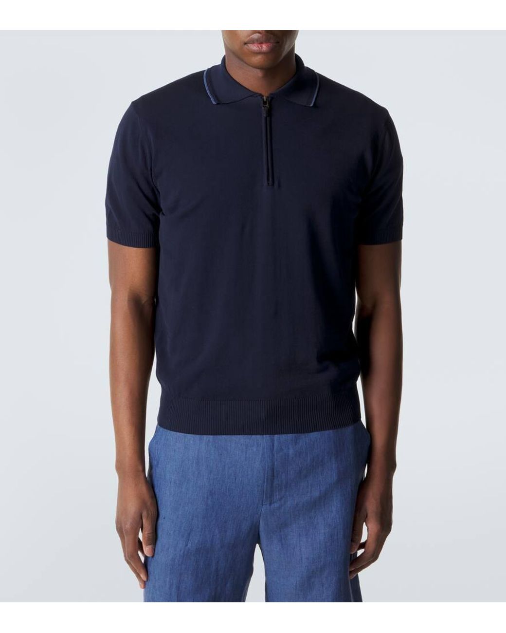 Polo De Algodon Con Cremallera Parcial Canali de hombre de color Blue