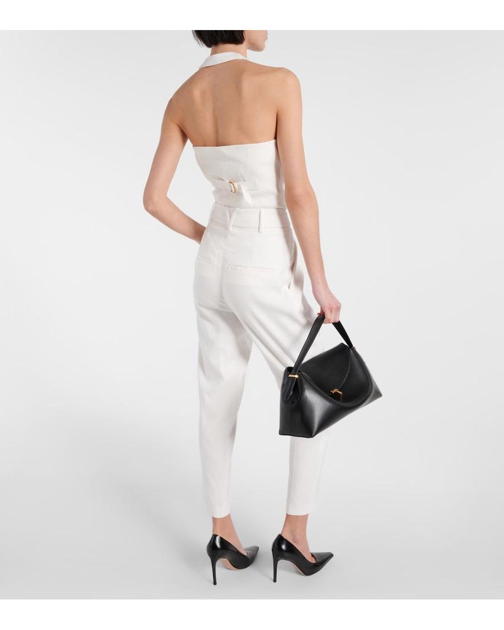 Veronica Beard White Sofia High-Rise Linen-Blend Tapered Pants