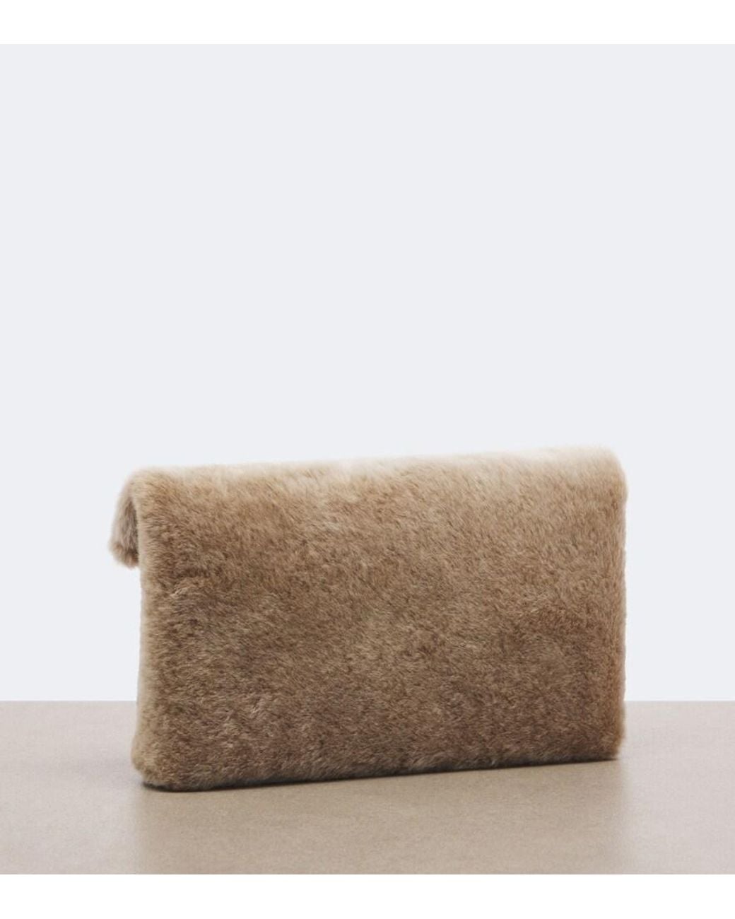Saint Laurent Natural Cassandre Large Shearling Clutch