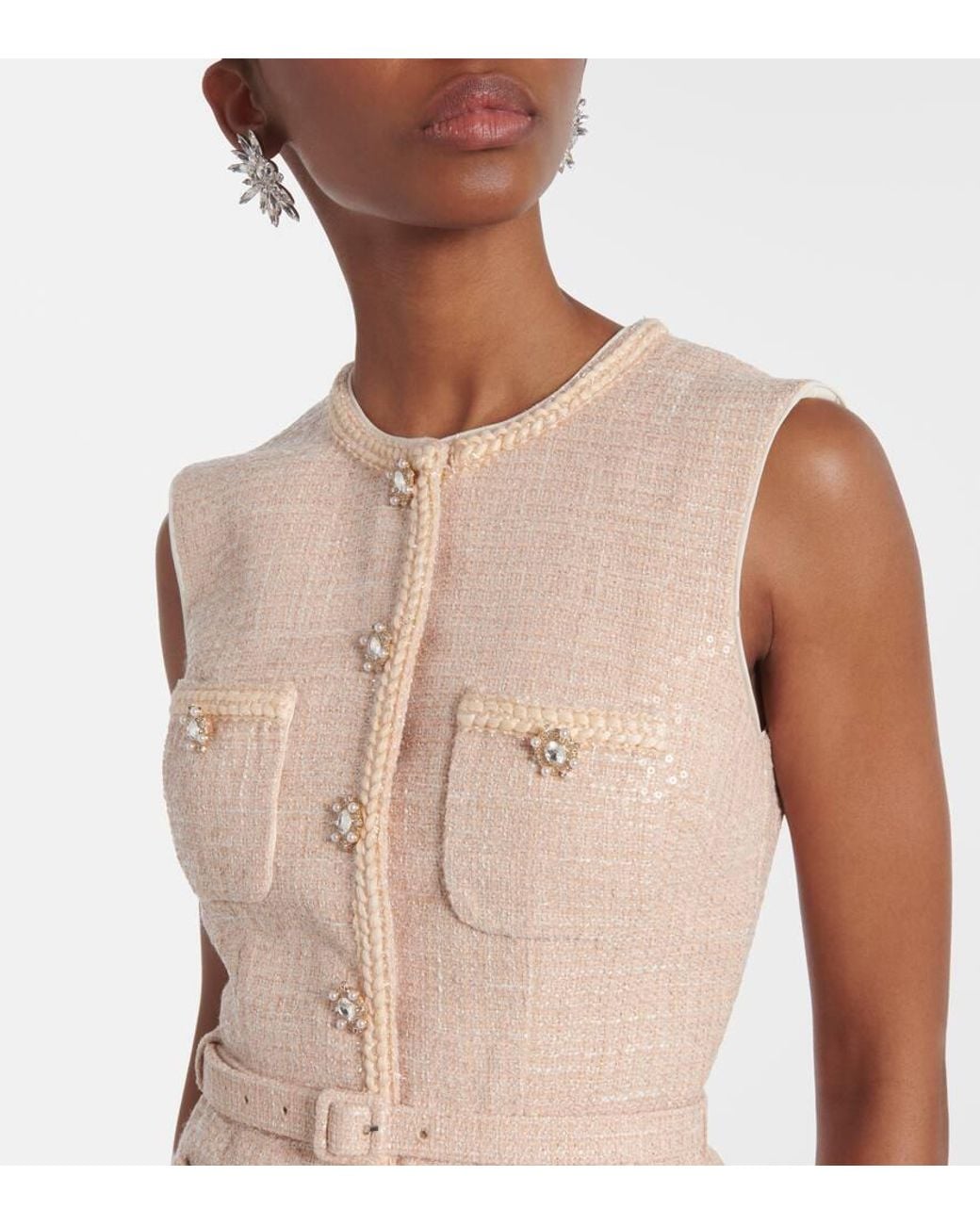 white christmas dresses Pink Boucle Chiffon Midi Dress – self-portrait-US