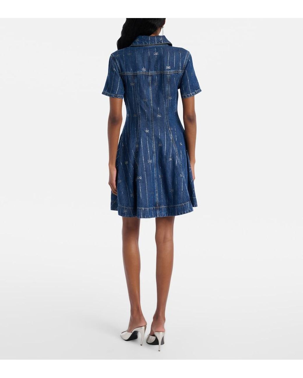 Self-Portrait Blue Embellished Pleated Denim Minidress
