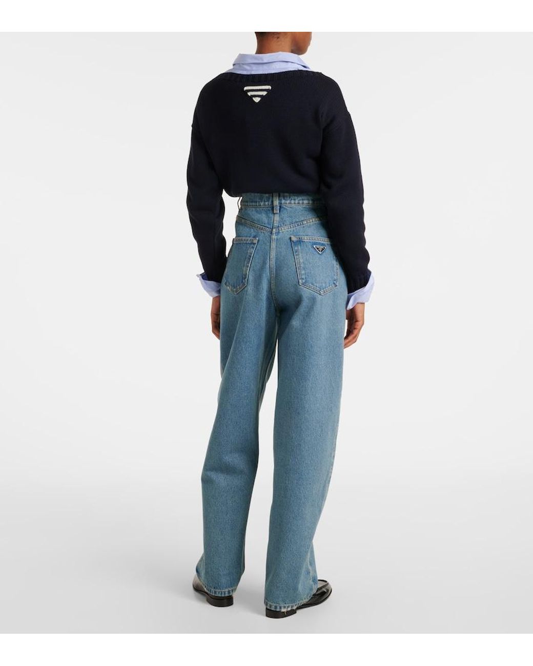Jeans Rectos De Tiro Alto Prada de color Blue