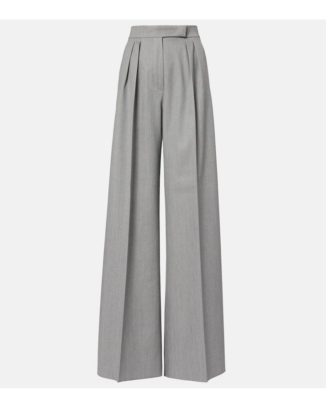 Max Mara Gray Baden Virgin Wool Wide-Leg Pants
