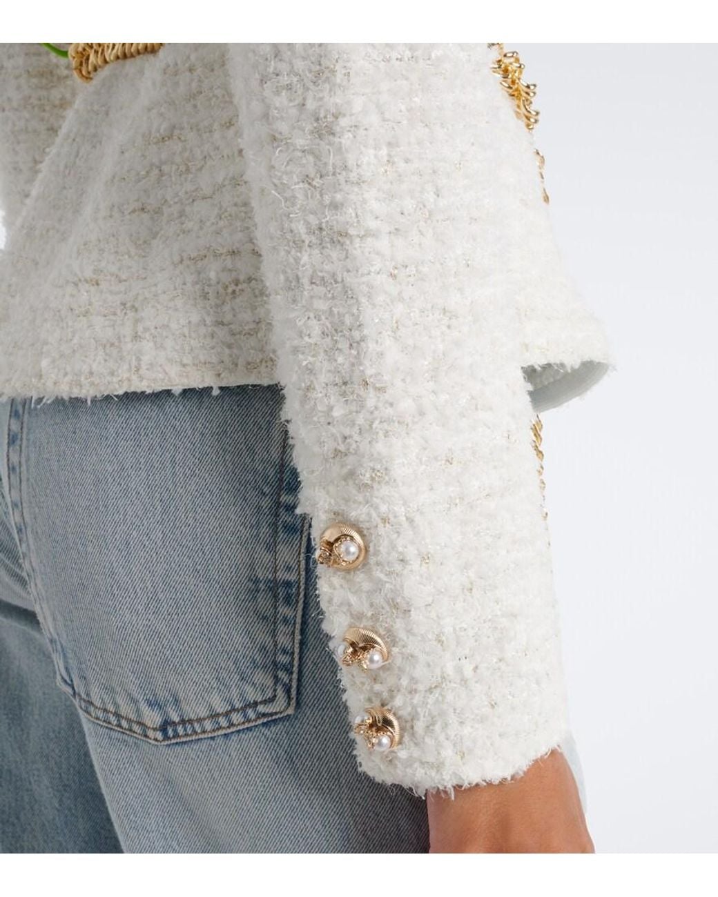 Self-Portrait White Belted Boucle Cardigan