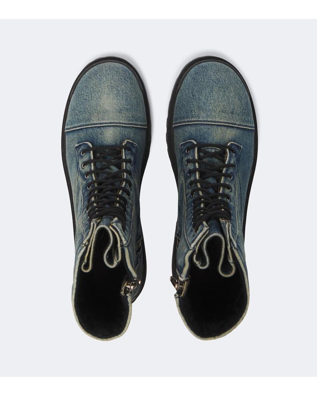Balenciaga Black Combat Strike Denim Lace-Up Boots for men