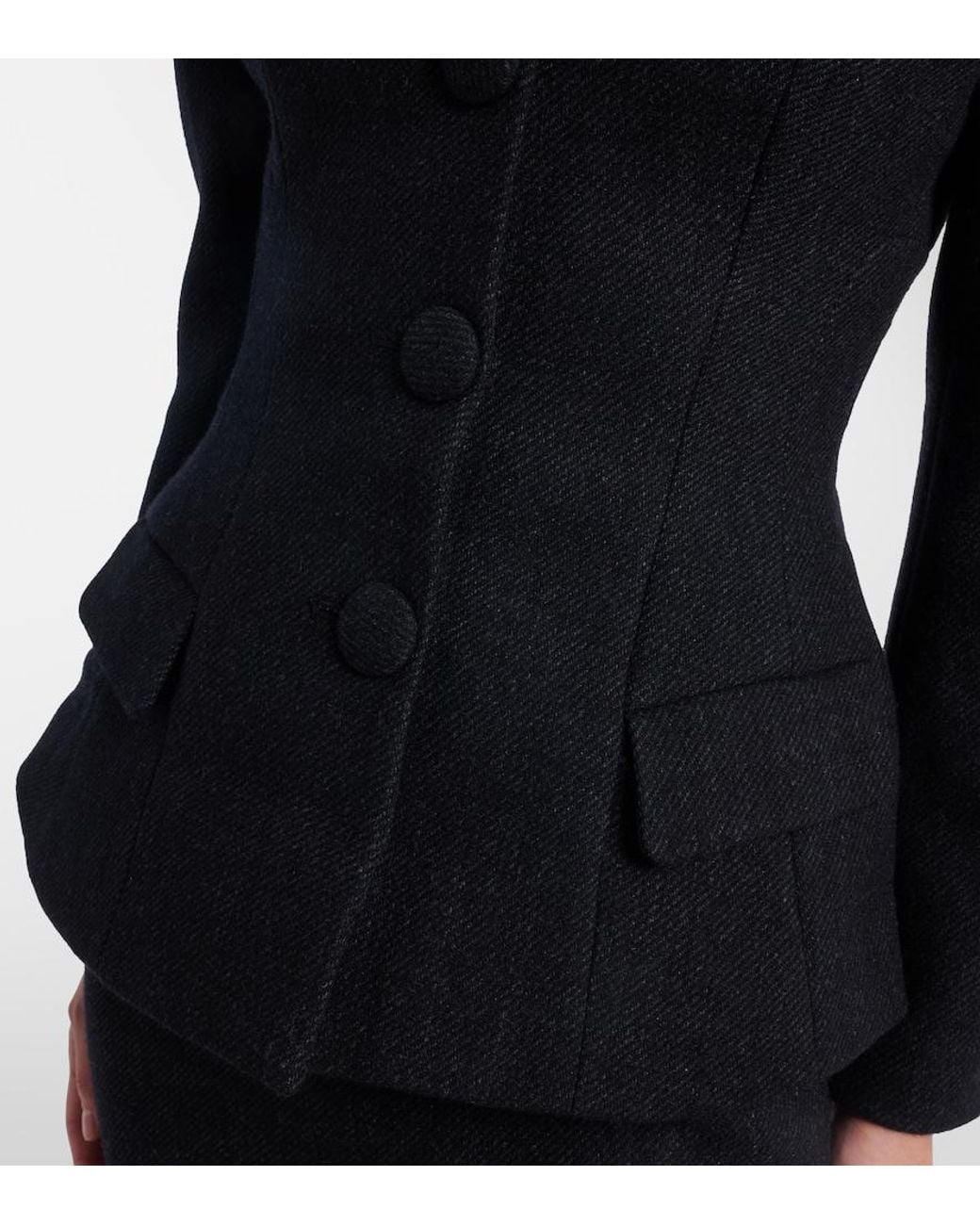 Self-Portrait Black Wool-Blend Twill Midi Dress