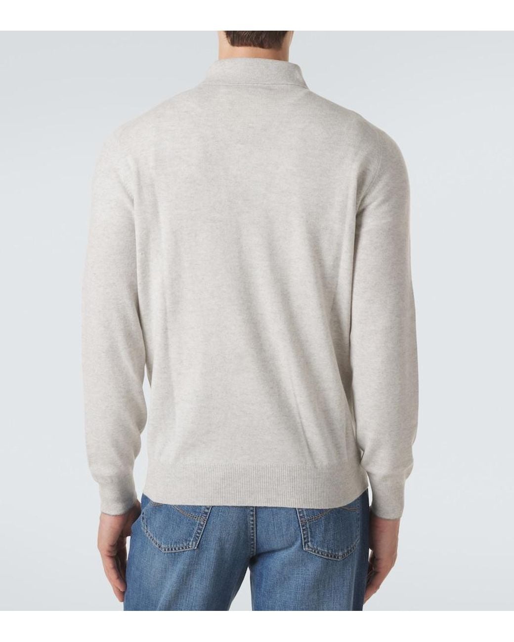 Brunello Cucinelli White Cashmere Polo Sweater for men