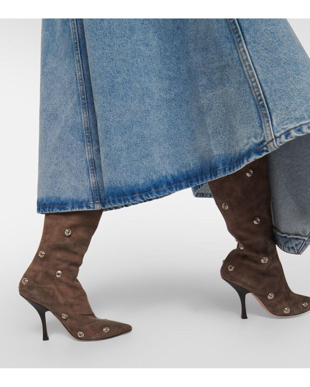 Y. Project Applique Denim Knee-high Boots in Brown | Lyst