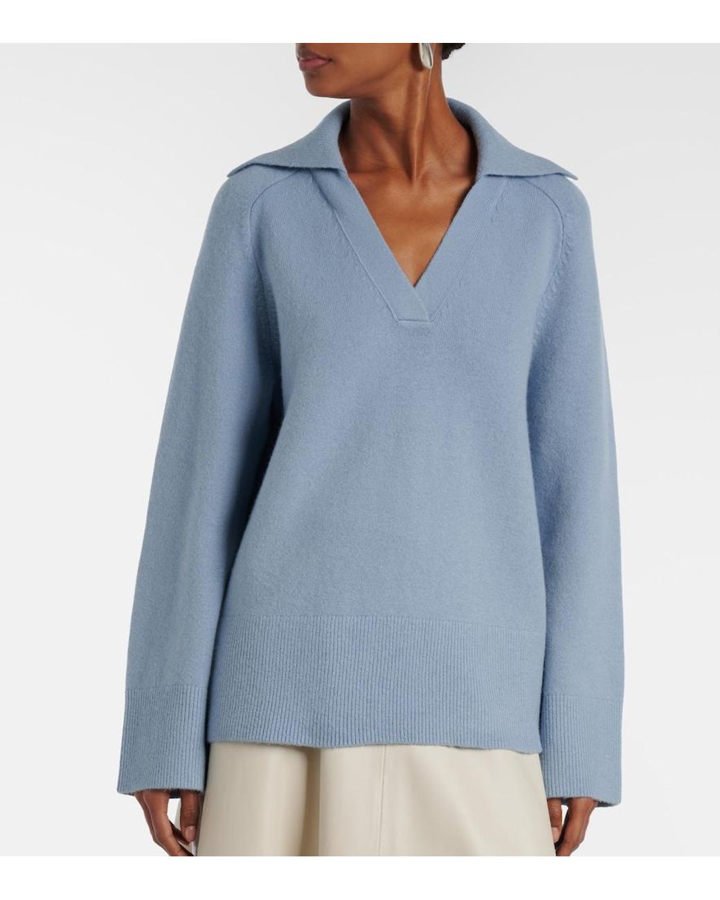 Vince Blue Wool And Cashmere-Blend Polo Sweater