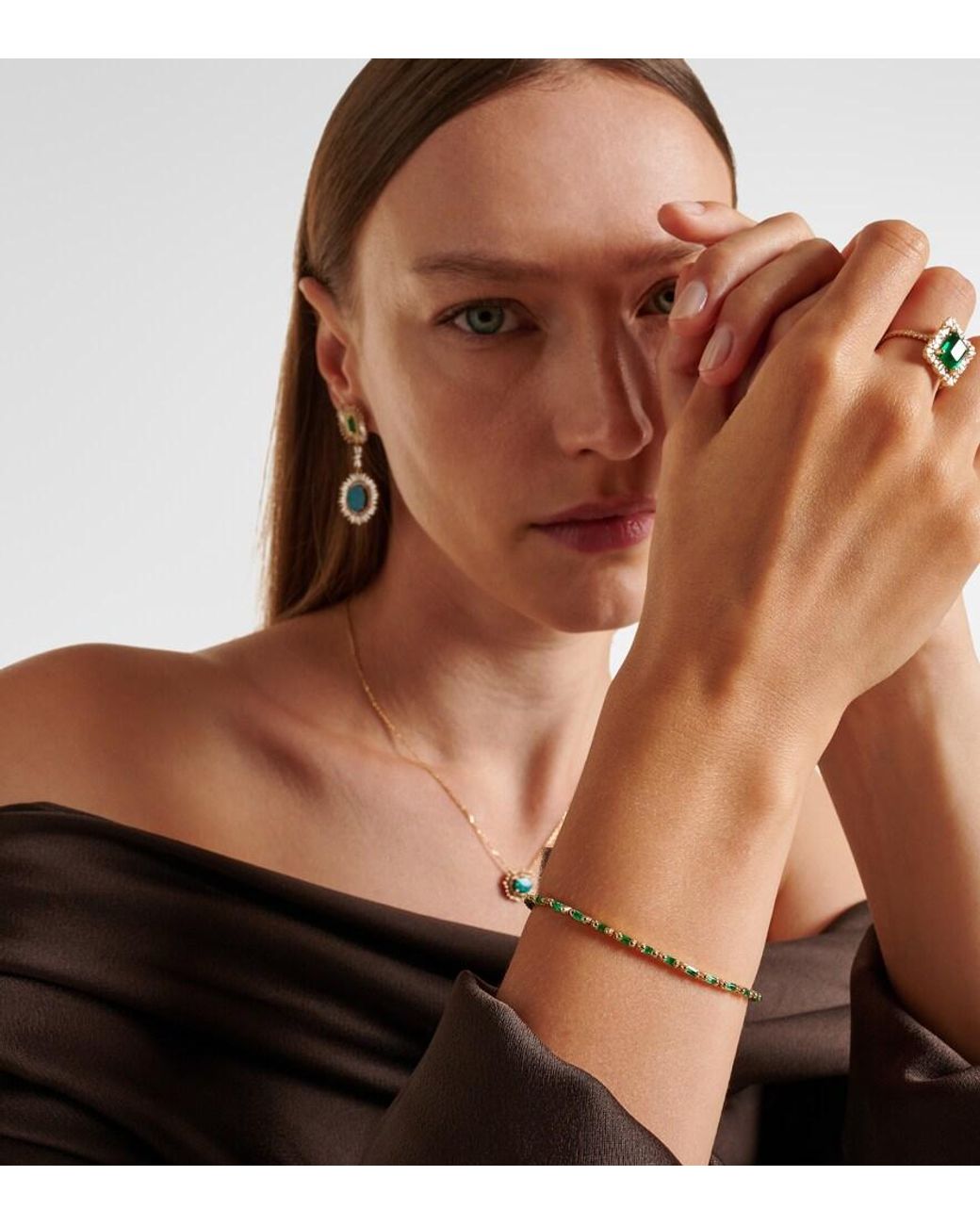 Suzanne Kalan Natural 18Kt Tennis Bracelet With Emeralds