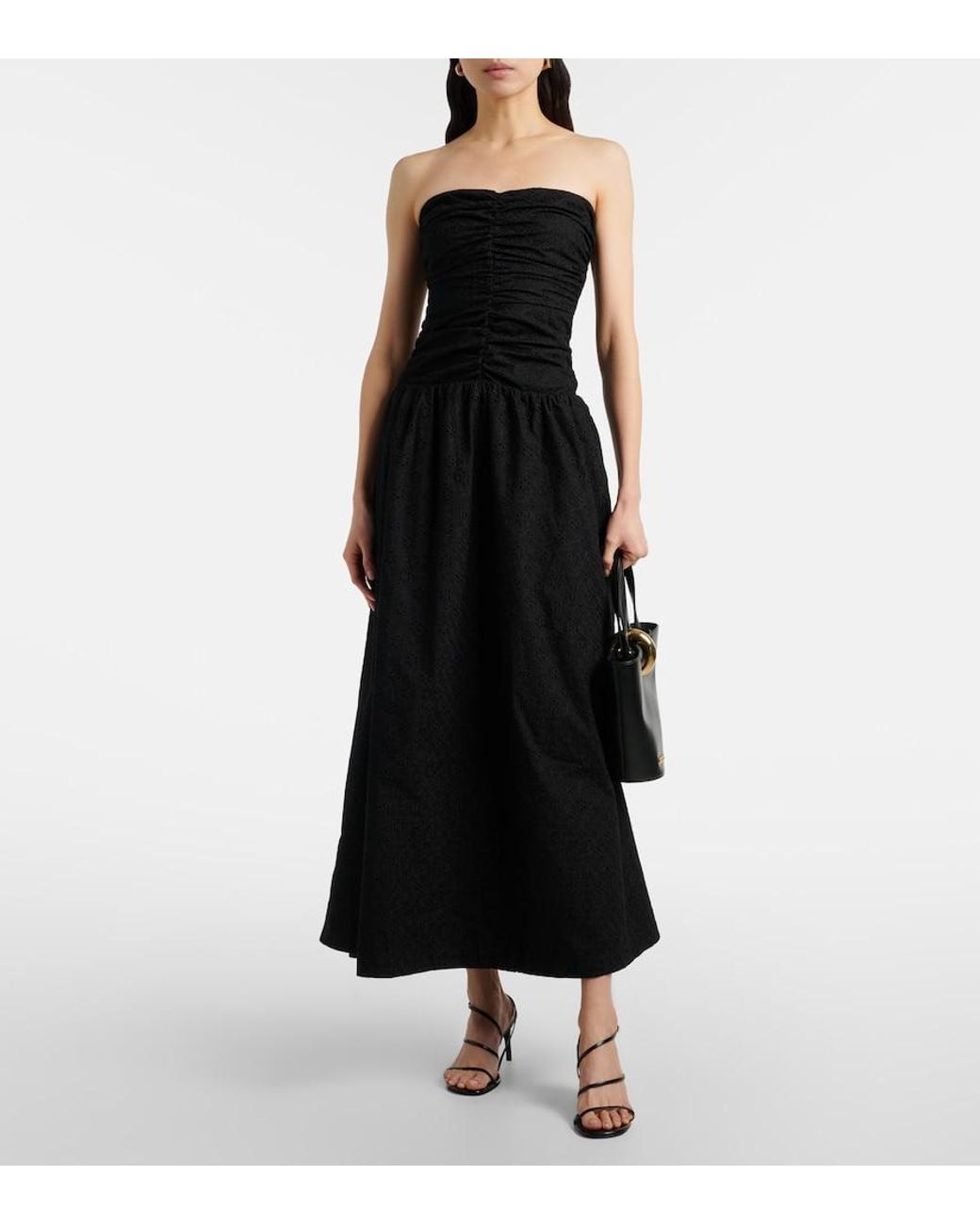Faithfull The Brand Black Lia Broderie Anglaise Ruched Maxi Dress