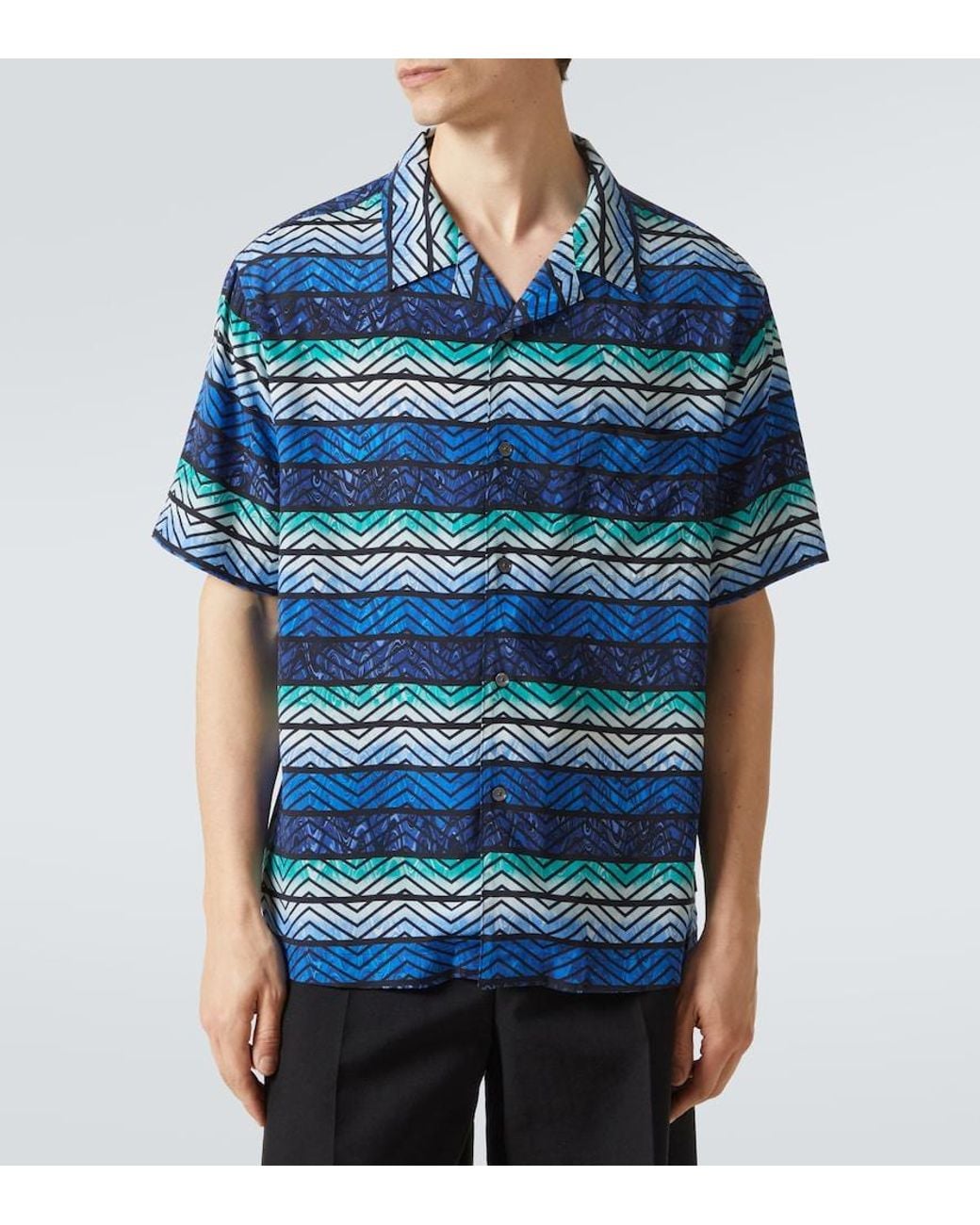 Missoni Blue Zigzag Bowling Shirt for men