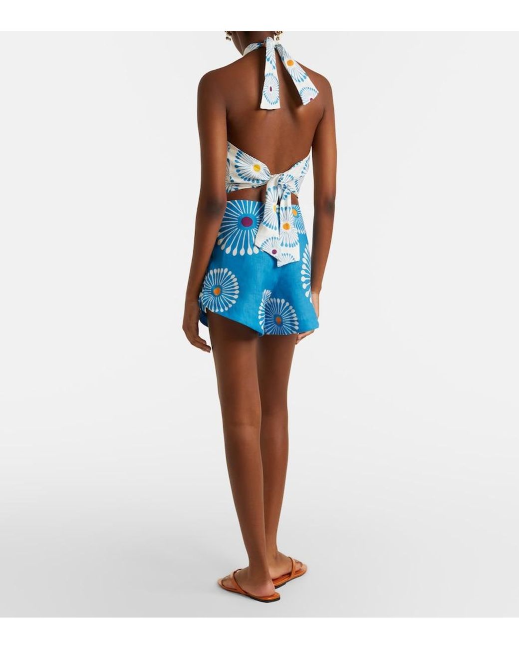 Cala De La Cruz Blue Bahamas Floral Linen Shorts