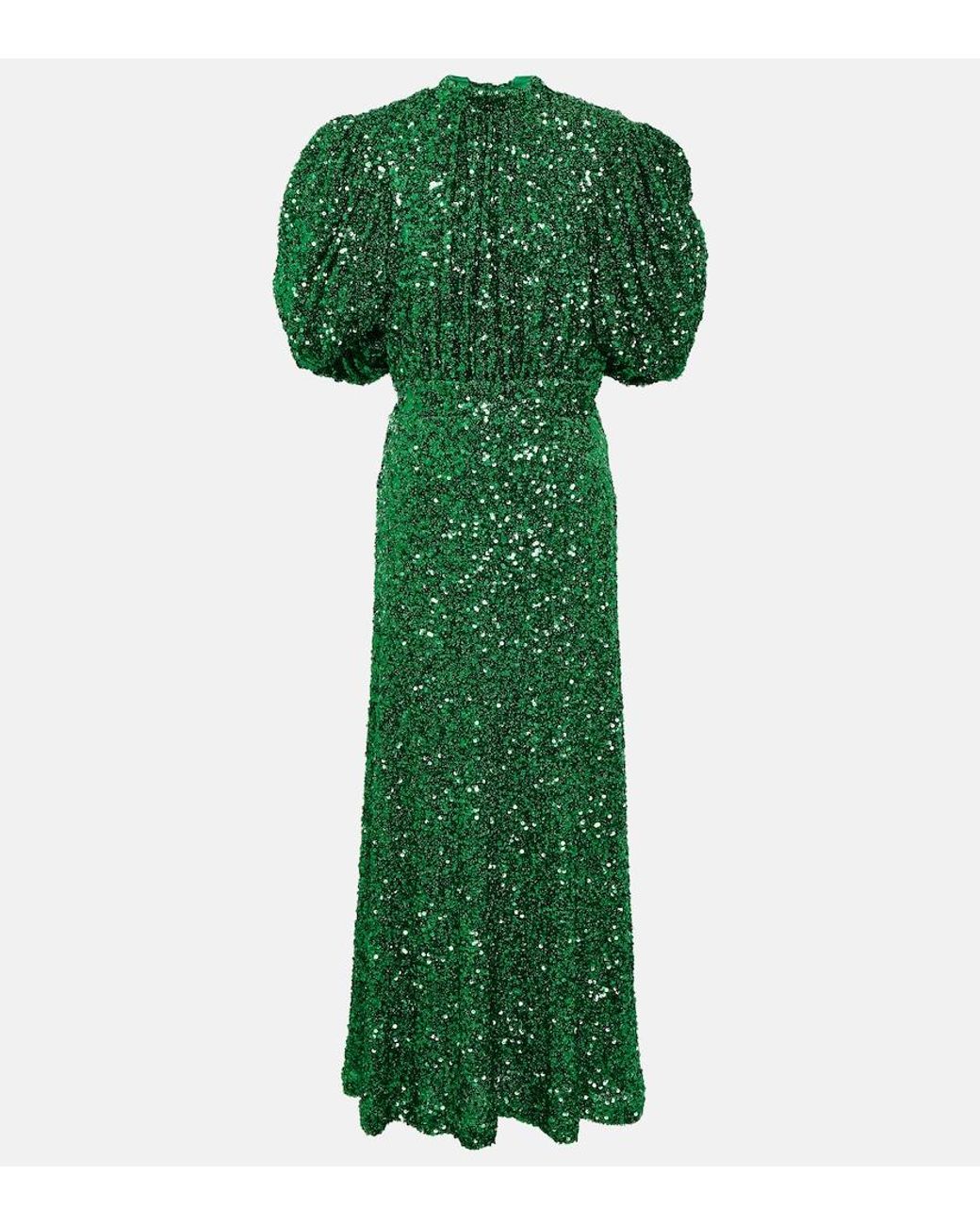 ROTATE BIRGER CHRISTENSEN Sequined Puff-Sleeve Maxi Dress in Green | Lyst