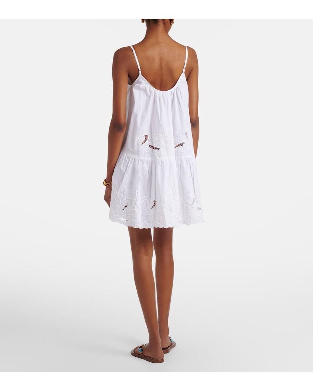 Juliet Dunn White Embroidered Cotton Poplin Minidress