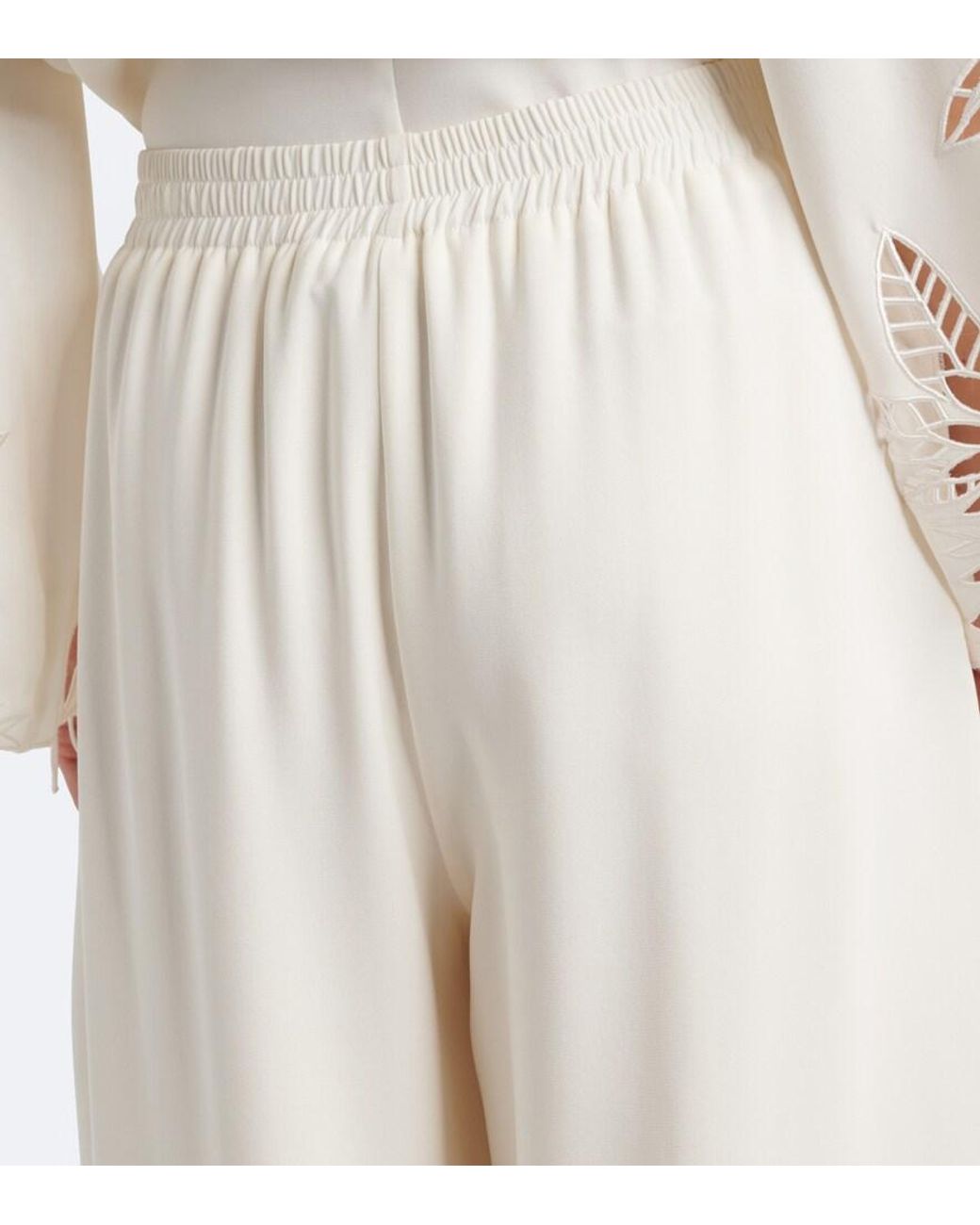 Oscar de la Renta White Silk-Blend Georgette Wide-Leg Pants